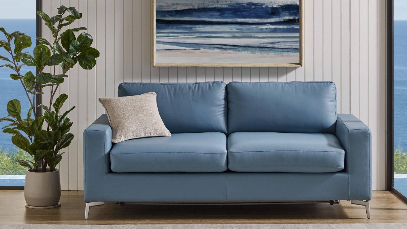 Cahill 2.5-Seater Leather Double Sofa Bed - Villa Sky