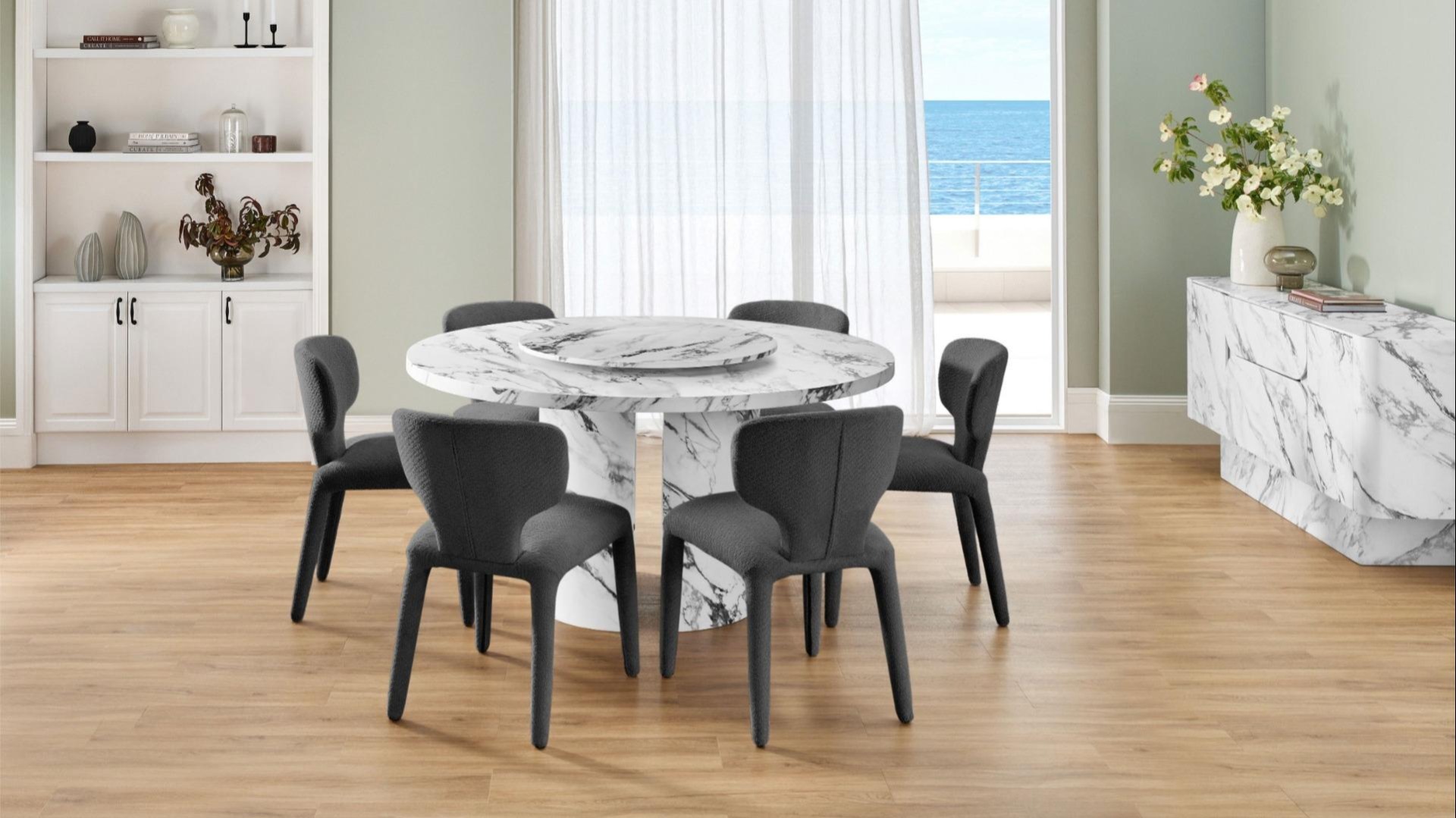 Ariel 7-Piece Round Dining Table Set with Lazy Susan 