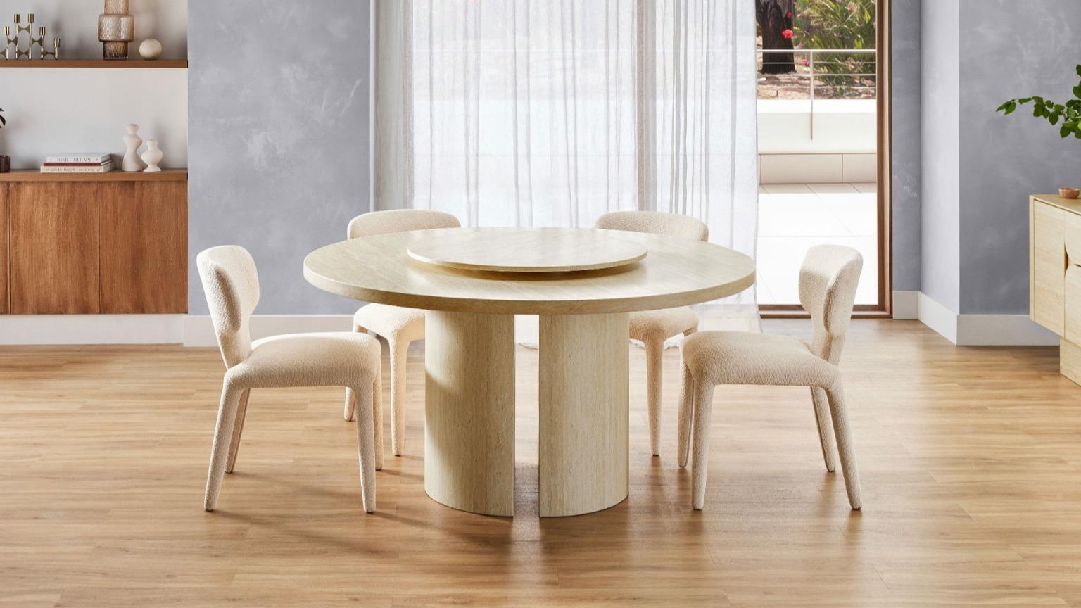 Ariel 150cm Round Dining Table with Lazy Susan - Sand