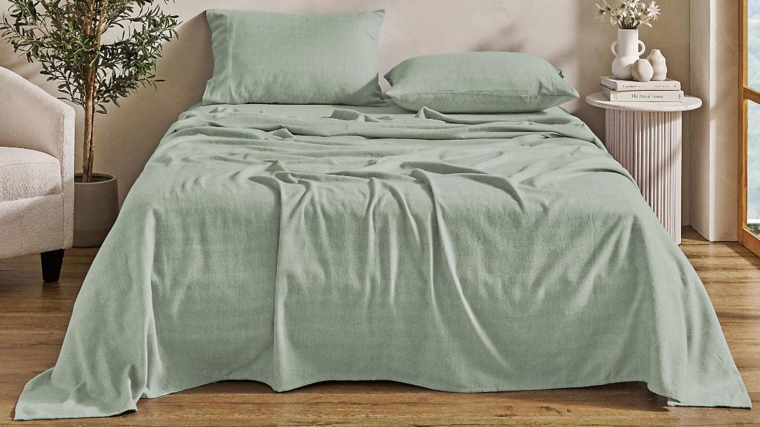 L'Avenue Lifestyle Fraser Flannelette Eucalyptus Sheet Set - Queen