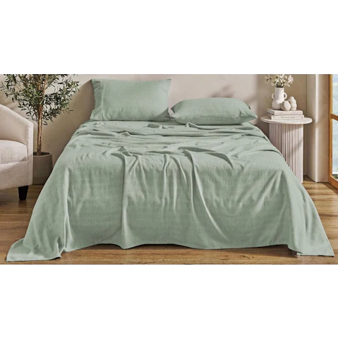 L'Avenue Lifestyle Fraser Flannelette Eucalyptus Sheet Set - Super King