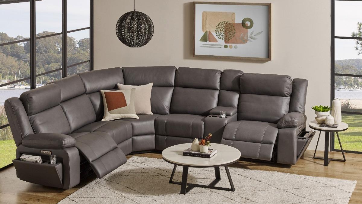 Cooper Fabric Powered Recliner Corner Sofa - Charcoal