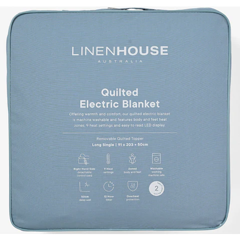 Linen House Quilted Long Single Electric Blanket - Right Hand Controller