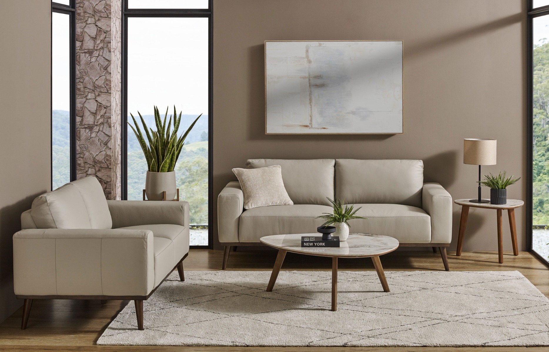 Sirius 2-Piece Leather Lounge Suite - Light Grey