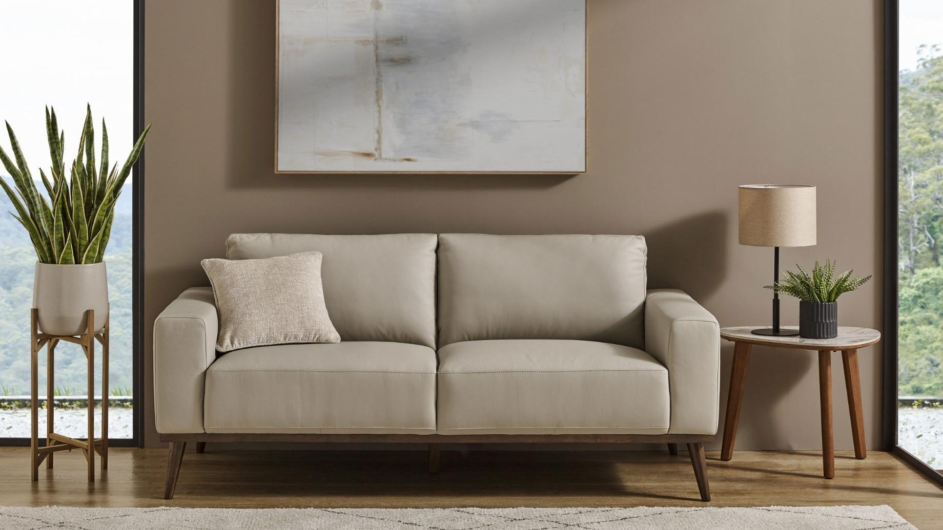 Sirius 3-Seater Leather Sofa - Light Grey
