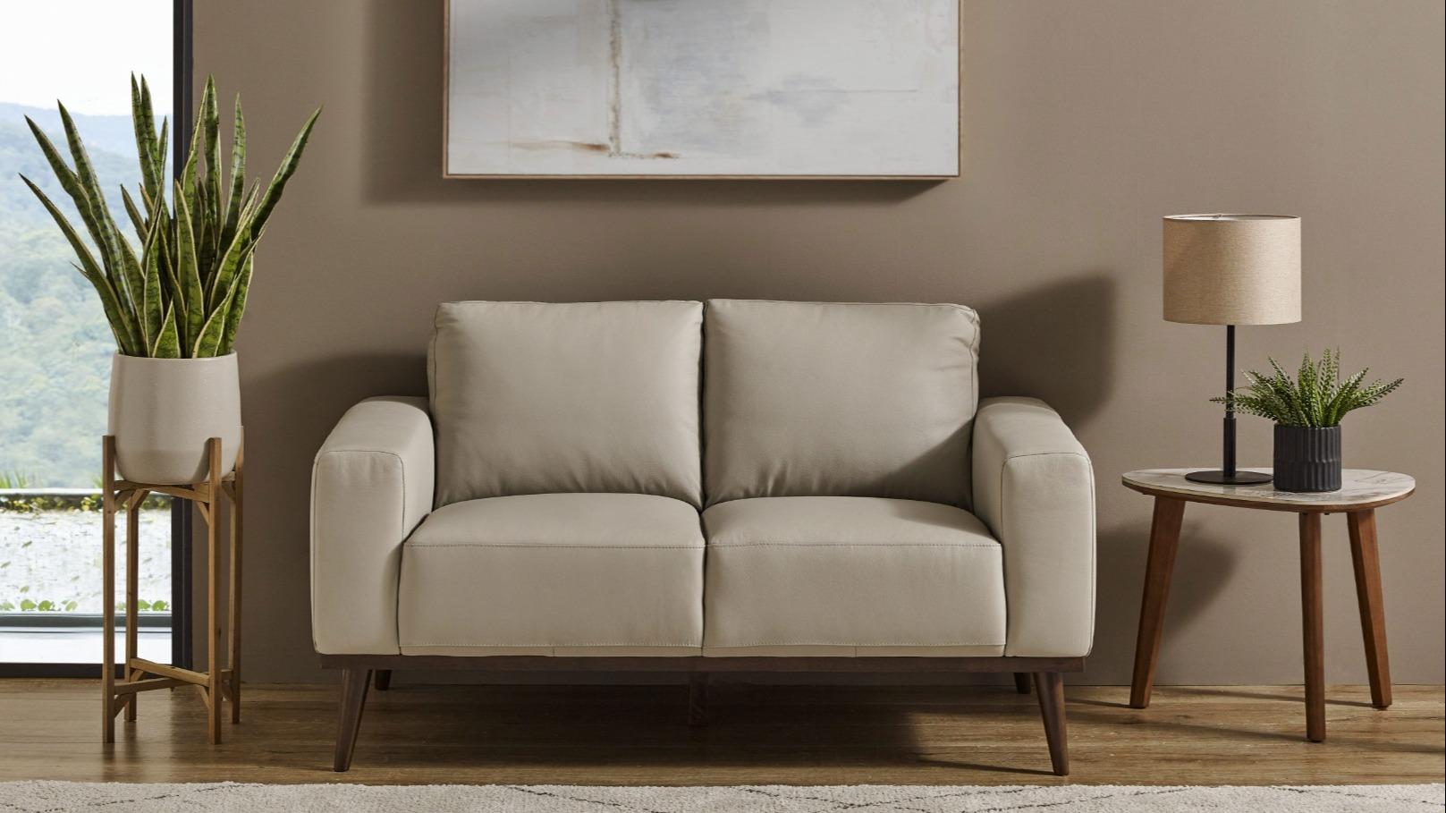 Sirius 2-Seater Leather Sofa - Light Grey
