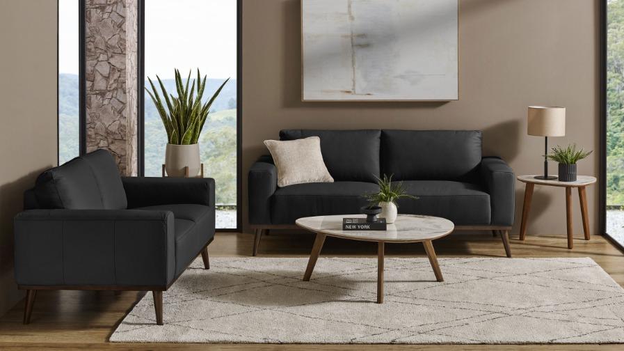 Sirius 2-Piece Leather Lounge Suite - Black