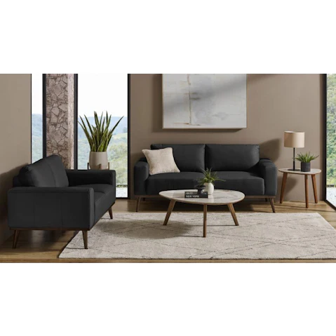 Sirius 2-Piece Leather Lounge Suite - Black