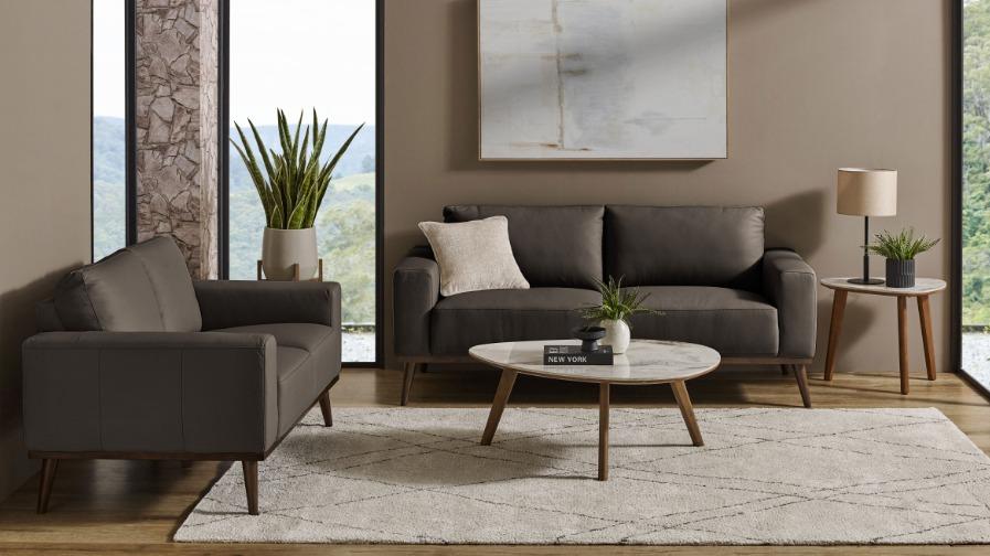 Sirius 2-Piece Leather Lounge Suite - Dark Grey