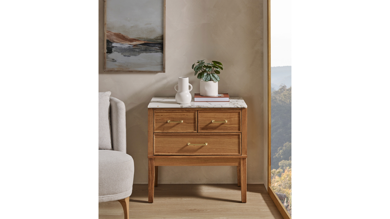 San Antonio 3-Drawer Bedside Table - Clear Messmate