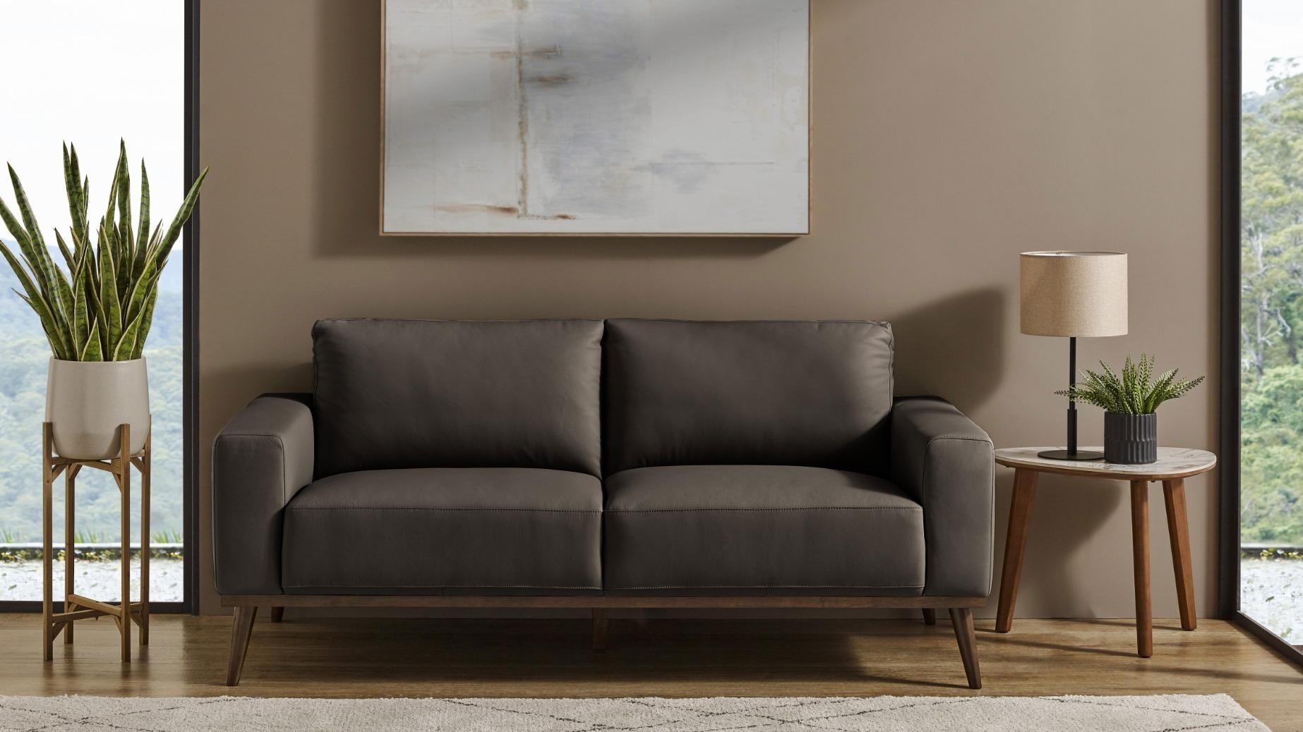 Sirius 3-Seater Leather Sofa - Dark Grey