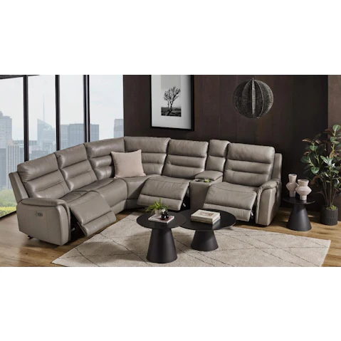 Myoca 5-Seater Leather Modular Recliner Sofa with Console – Slate