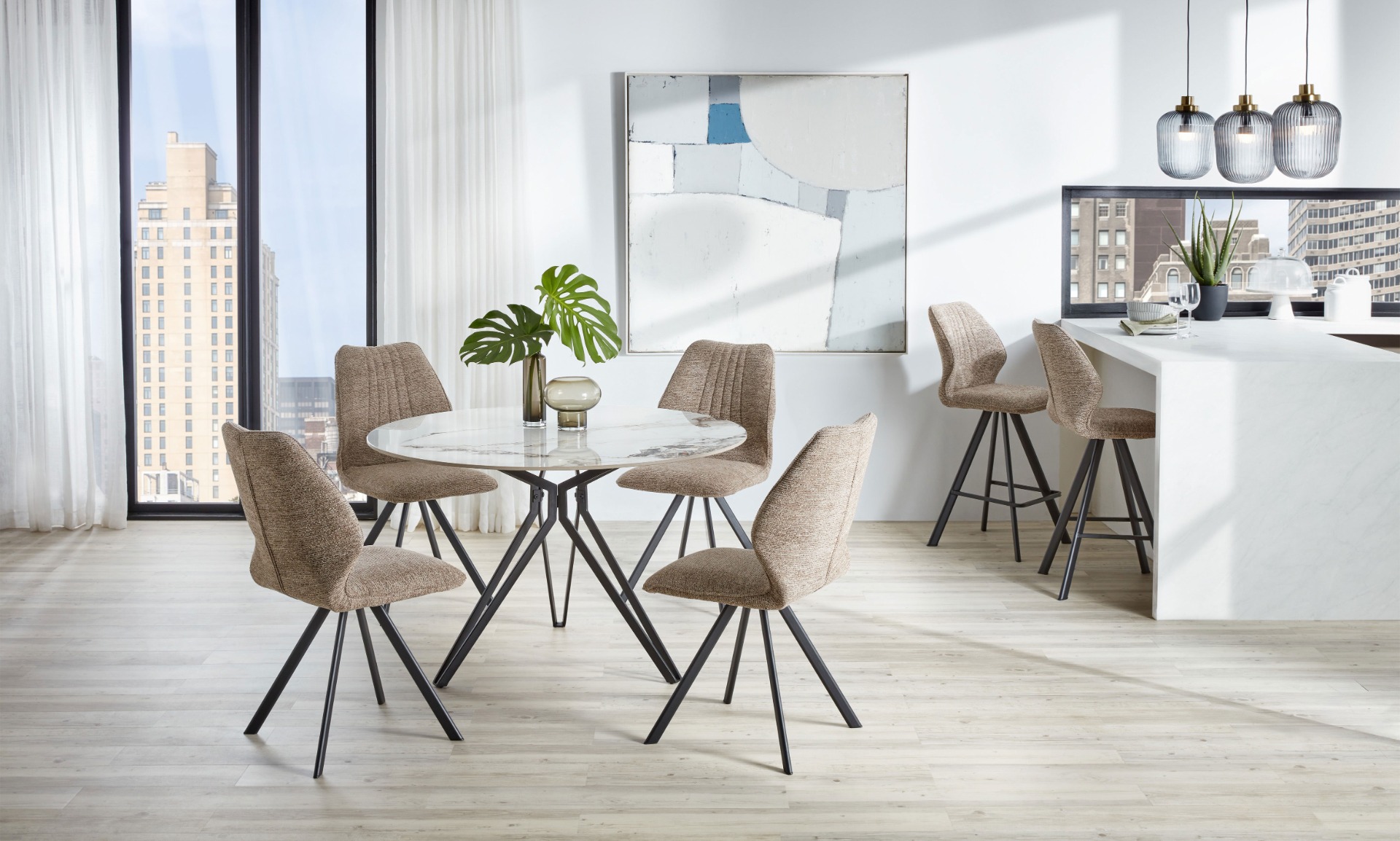 Orbit 5-Piece Dining Table Set with Swivel Dining Chairs