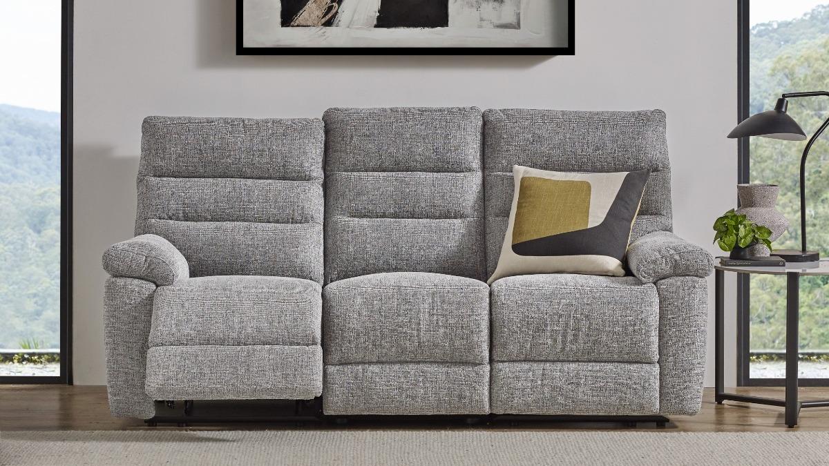 Jawa 3-Seater Fabric Recliner Sofa – Mid Grey