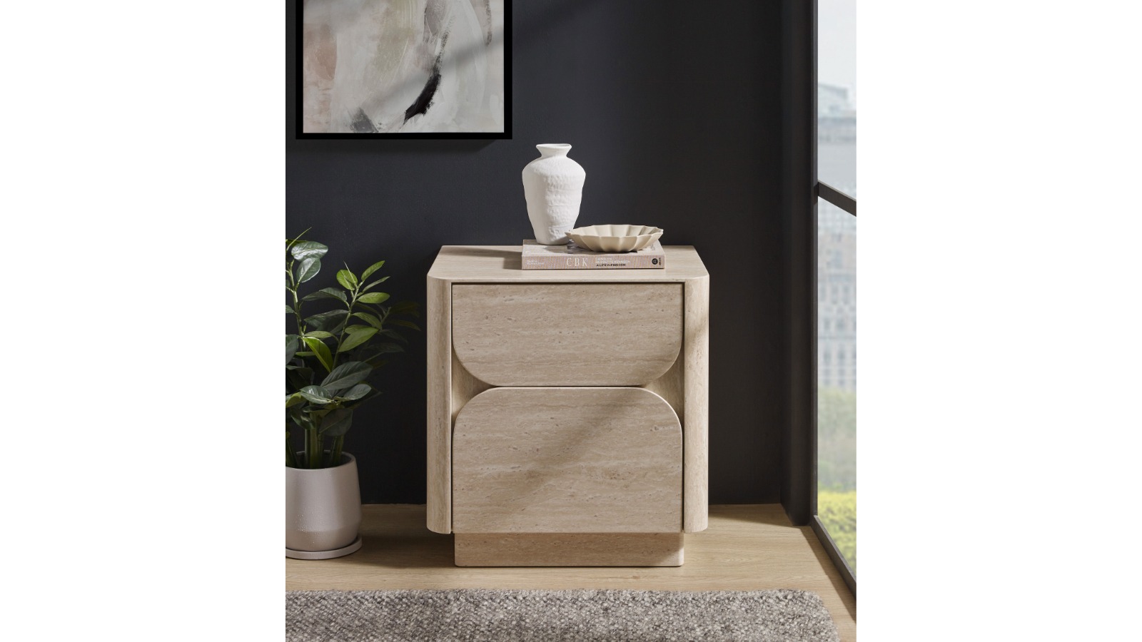 Ariel 2-Drawer Bedside Table - Sand