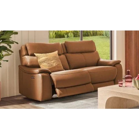 Potter 2-Seater Recliner Lounge with Electric Headrest - Cognac