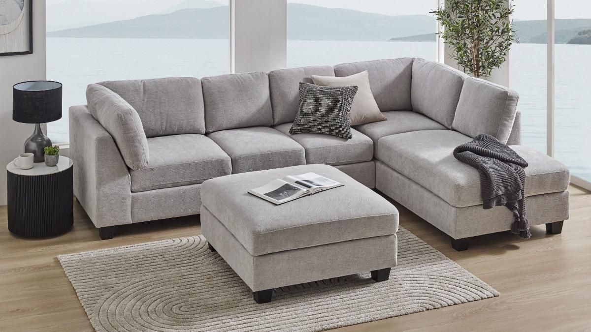 Tejat Fabric Corner Sofa with Ottoman