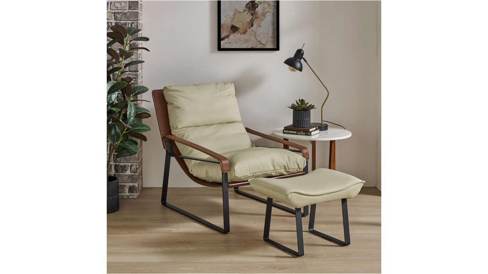 Naos Leather Accent Chair with Ottoman