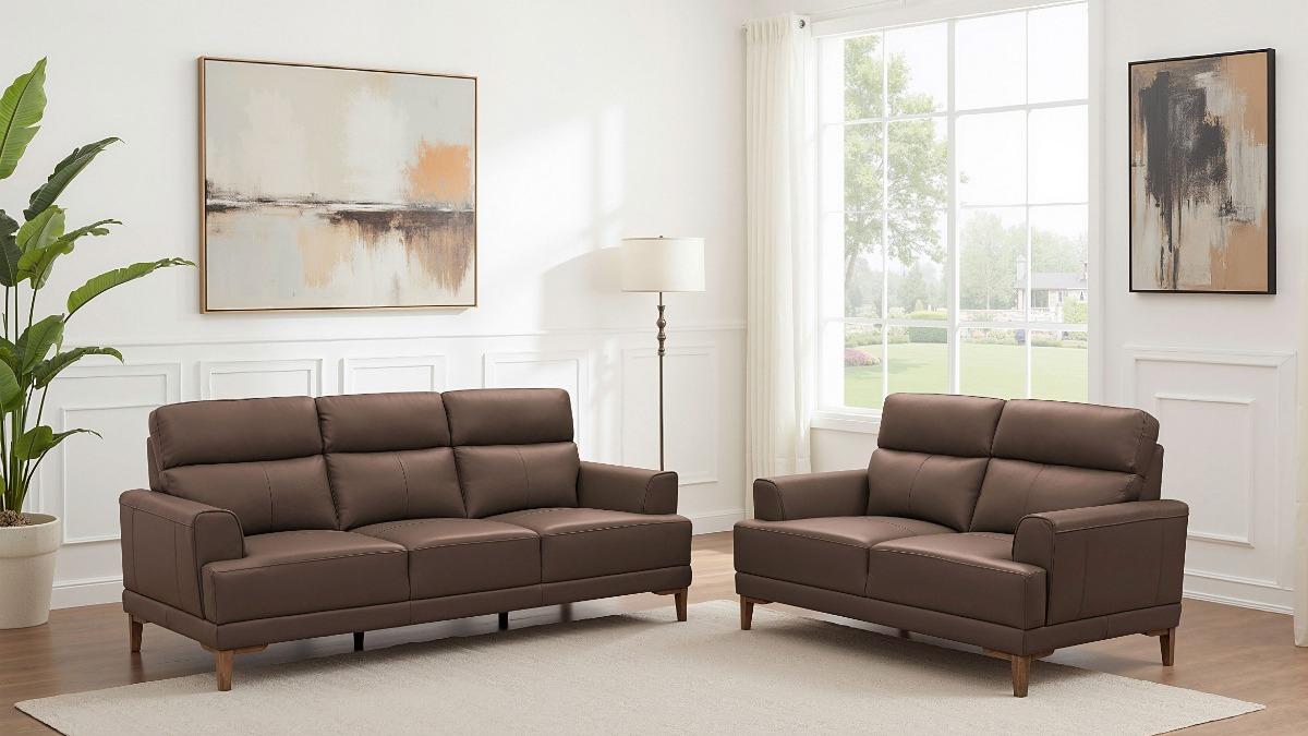 Kensley 2-Piece Leather Lounge Suite - Toffee