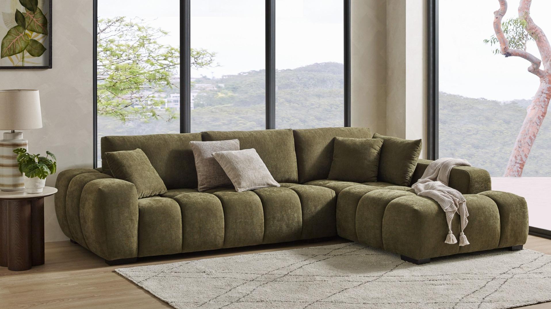 Tokyo 4-Seater Fabric Sofa with Chaise - Fern