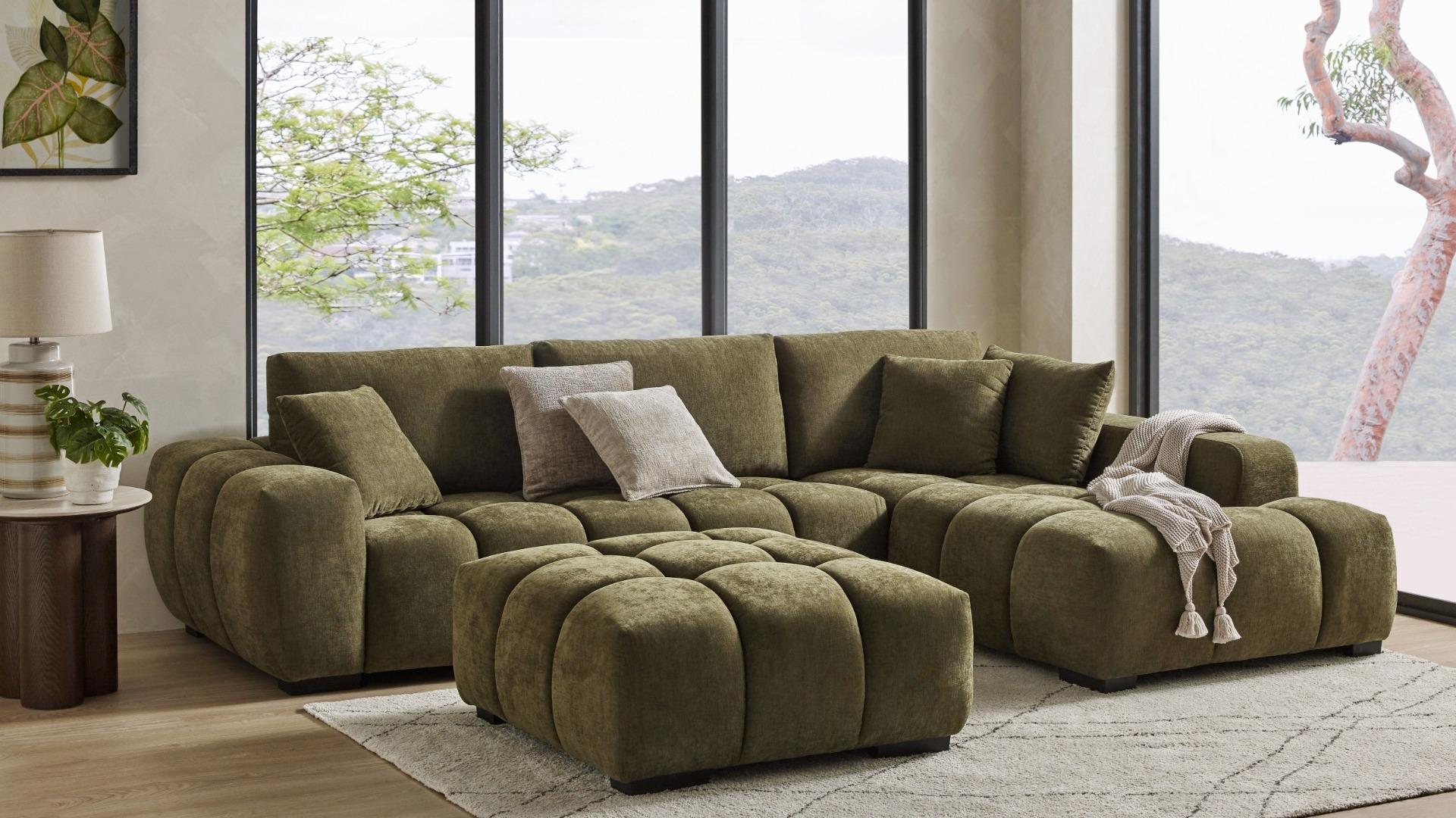 Tokyo 4-Seater Fabric Sofa with Chaise - Fern