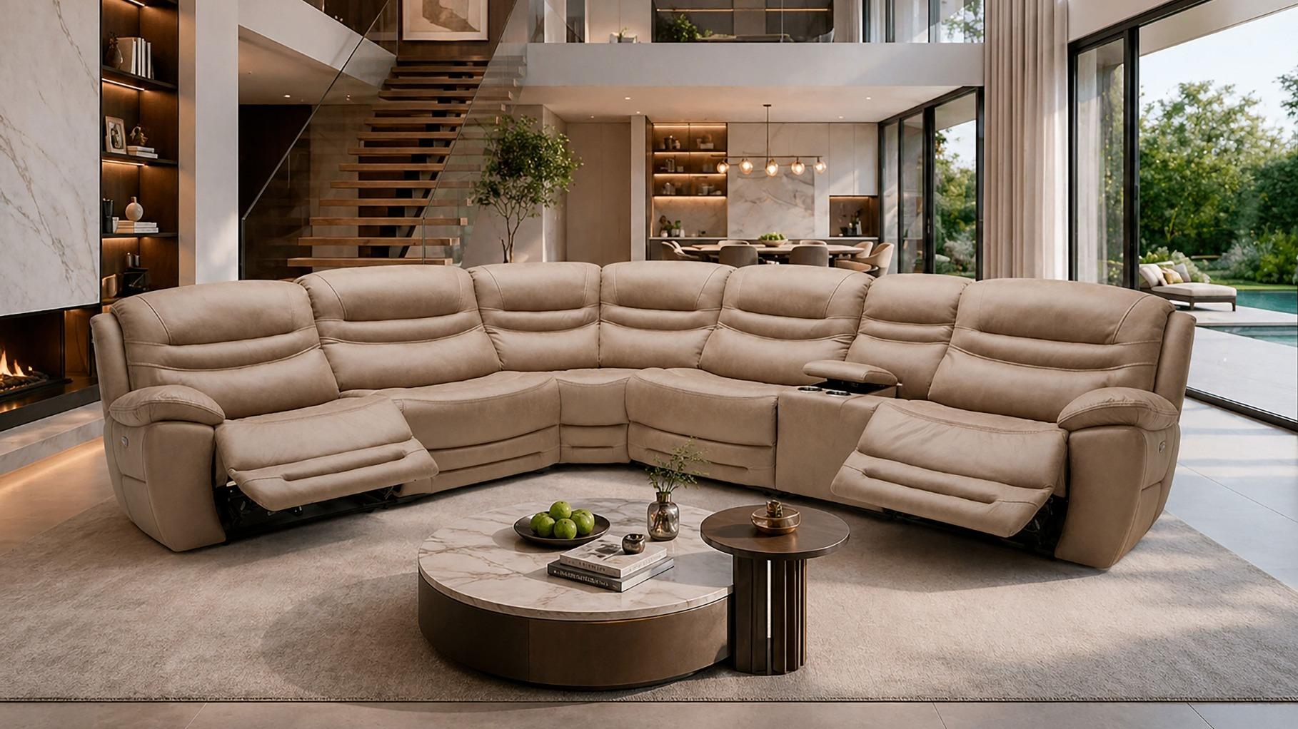 Bundaberg 6-Piece Leather Recliner Corner Sofa