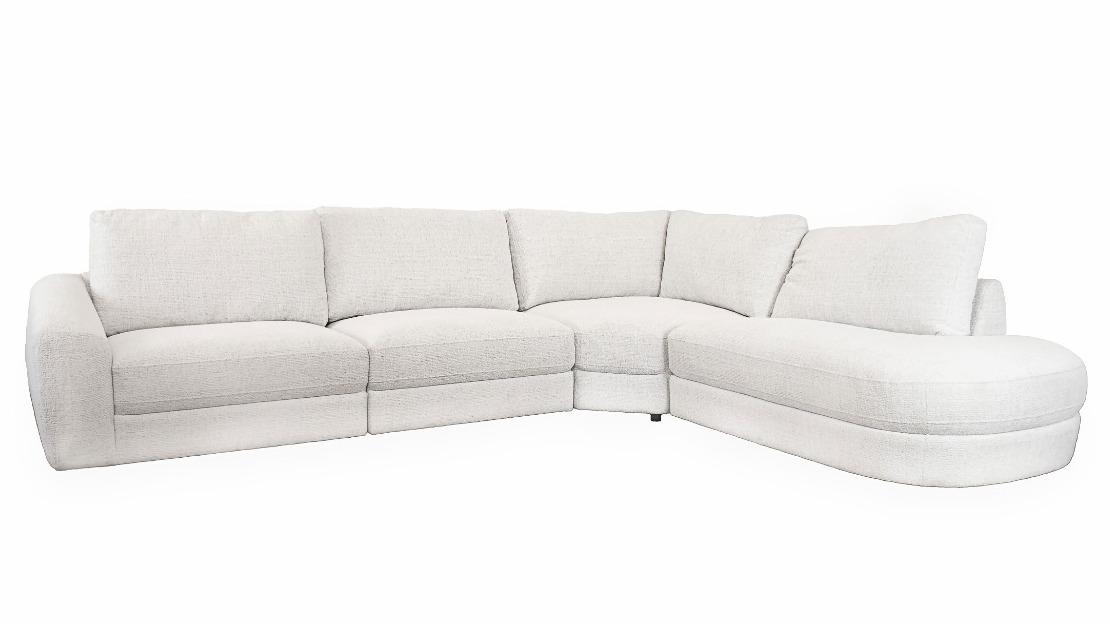 Cozy 4-Piece Fabric Corner Sofa with Right-Hand Facing Chaise - Snow