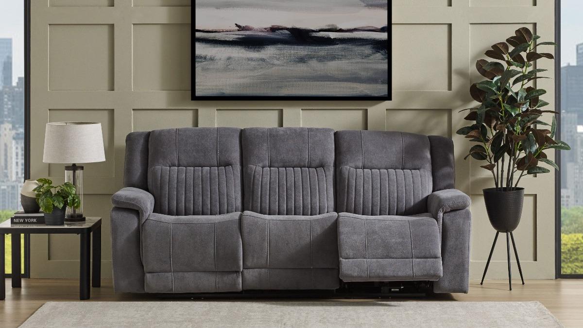 Radius 3-Seater Fabric Powered Recliner Sofa – Grey