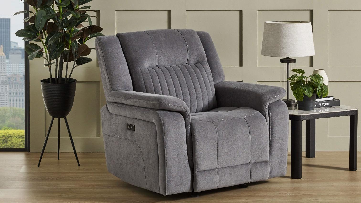 Radius Fabric Powered Rocker Recliner Armchair - Grey