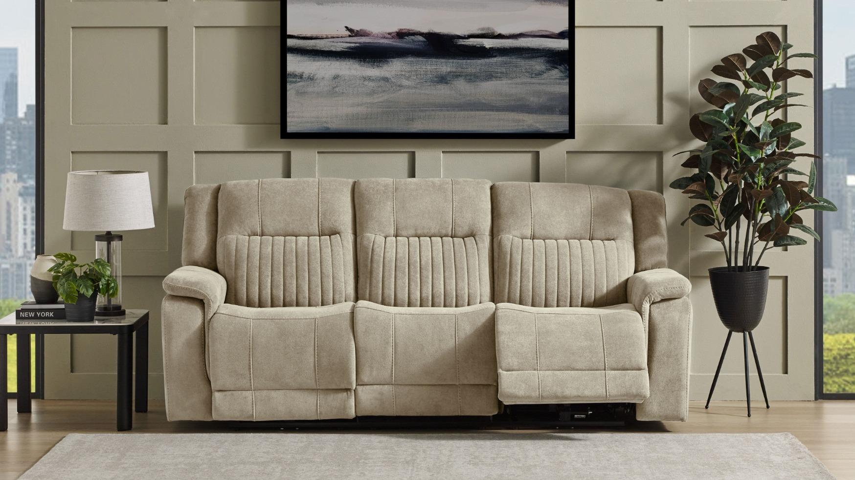 Radius 3-Seater Fabric Powered Recliner Sofa – Bone