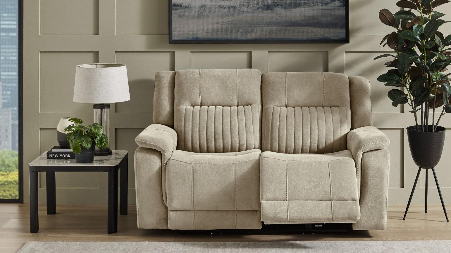 Radius 2-Seater Fabric Powered Recliner Sofa – Bone