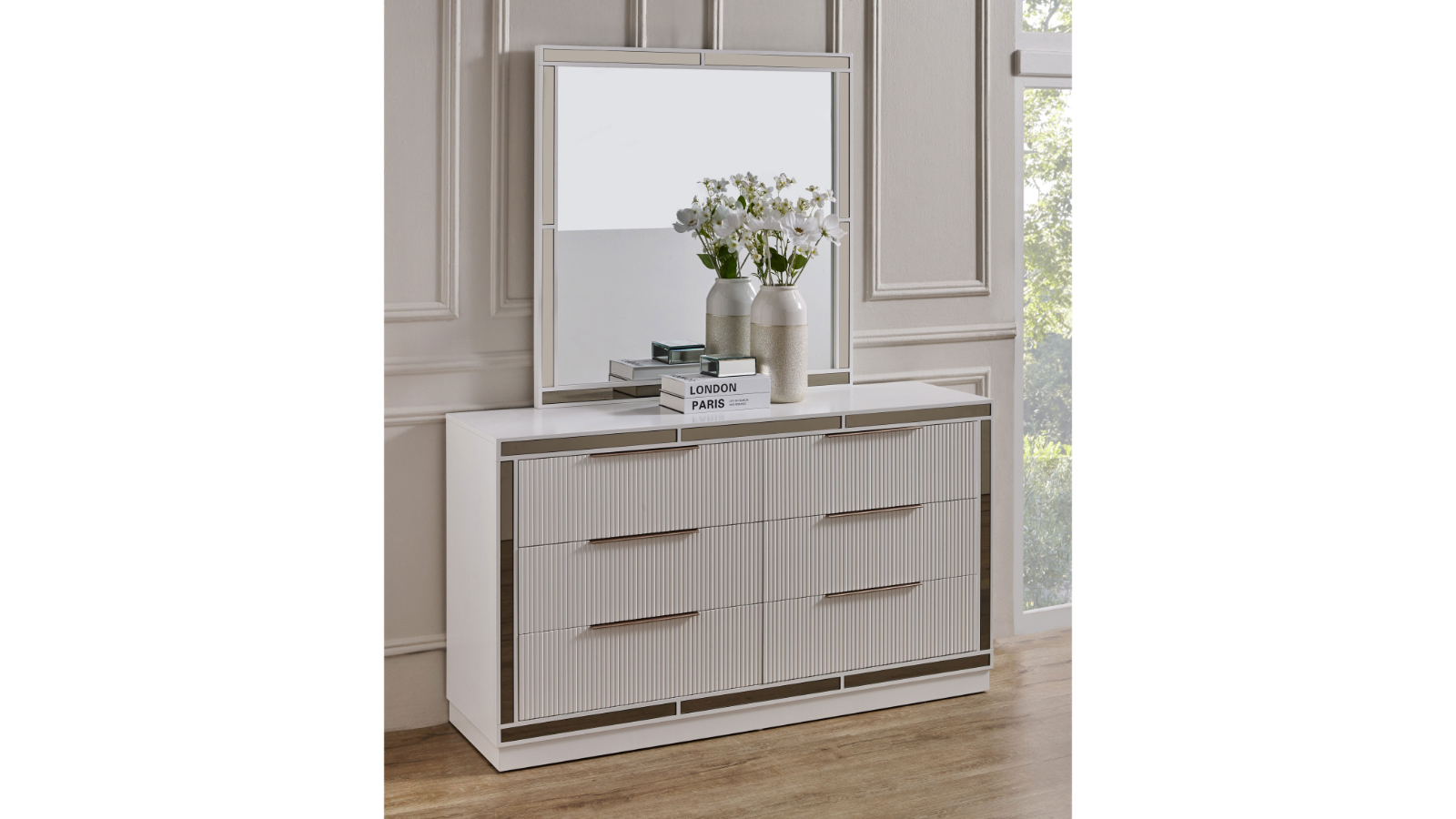Caravel 6-Drawer Dressing Table with Mirror - White