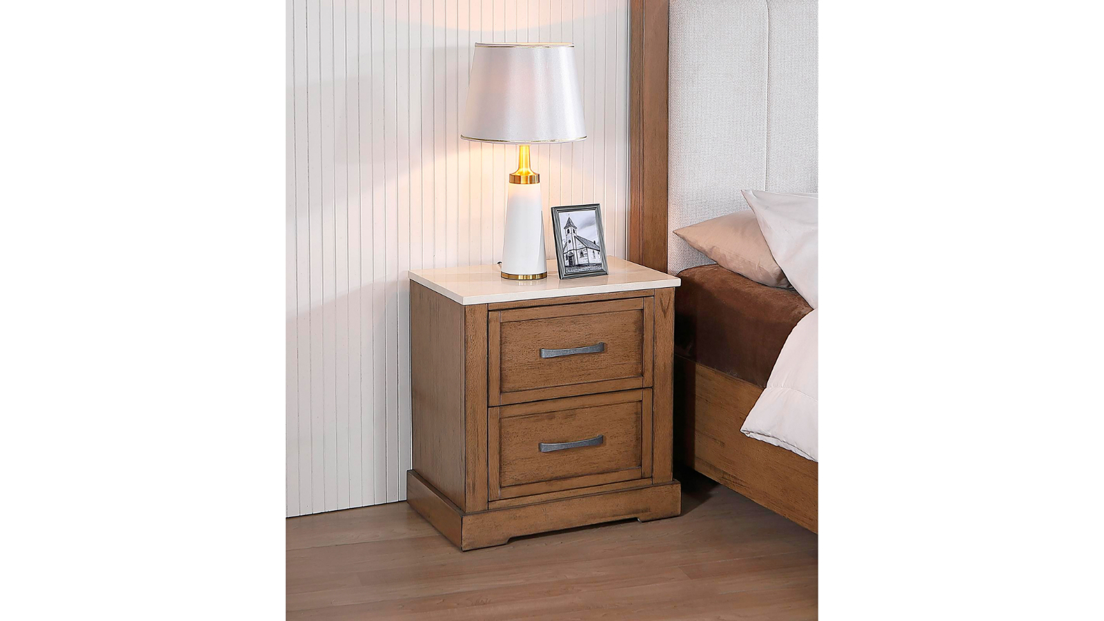 Riva 2-Drawer Bedside Table with Stone Top