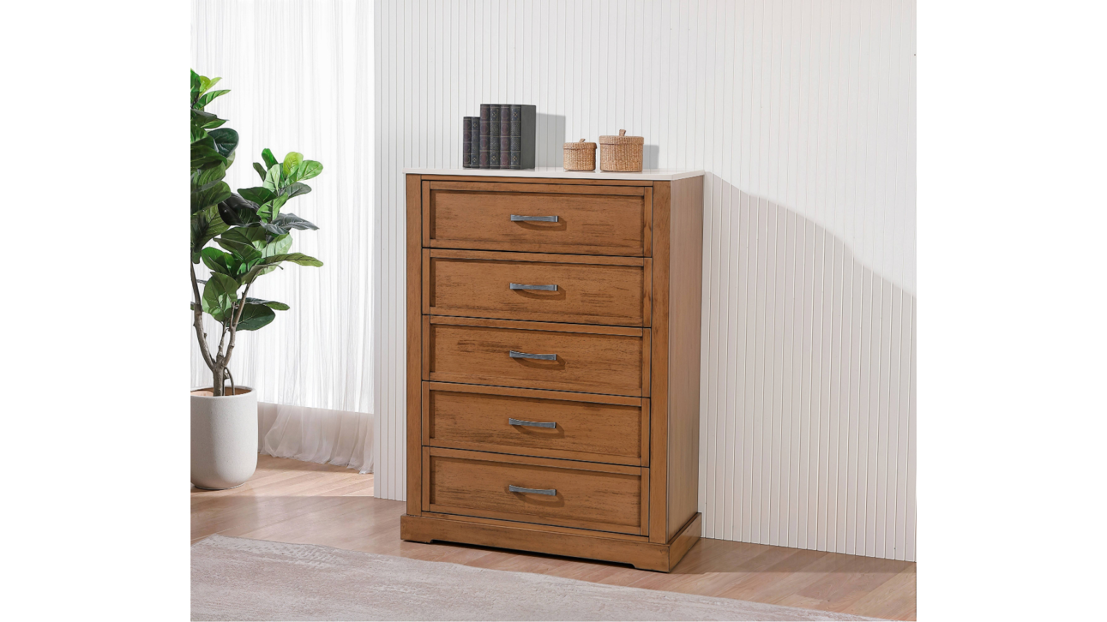 Riva 5-Drawer Tallboy with Stone Top