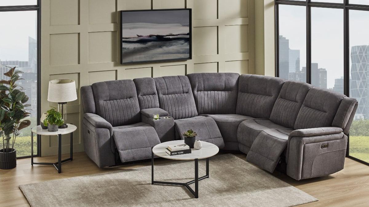 Radius 5-Seater Fabric Powered Modular Recliner Sofa - Grey
