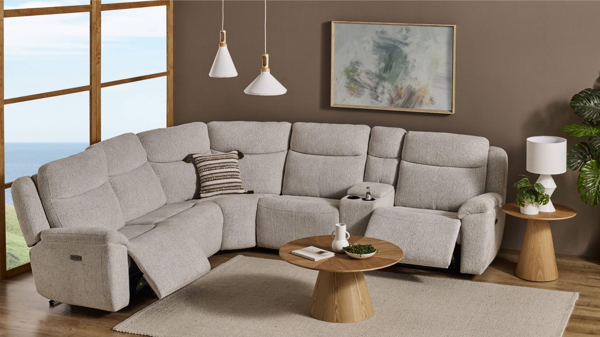 Oasis 5-Seater Fabric Powered Modular Recliner Sofa