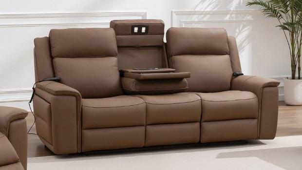 Daley 3-Seater Leather Powered Recliner Sofa with Massage