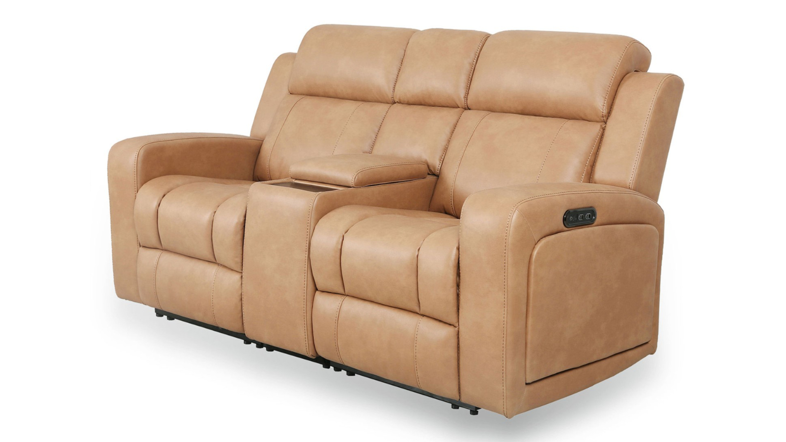 Buxton 2-Seater Fabric Powered Recliner Sofa with Console - Biscuit