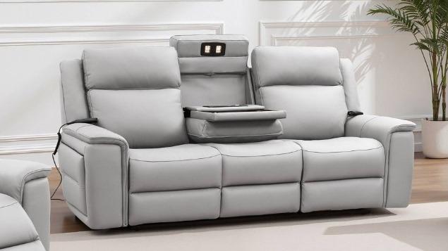 Daley 3-Seater Leather Powered Recliner Sofa with Massage - Antelope
