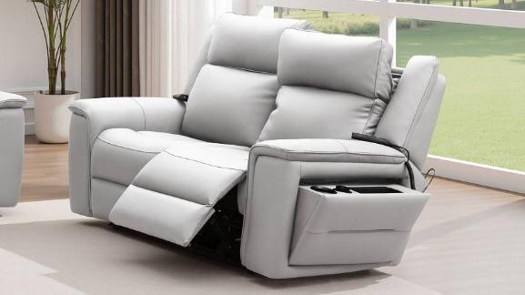 Daley 2-Seater Leather Powered Recliner Sofa with Massage - Antelope