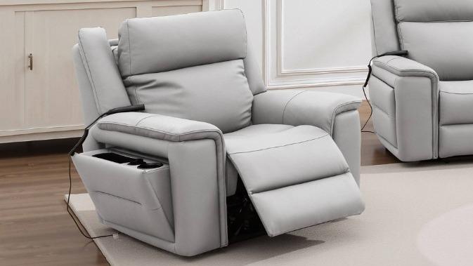 Daley Leather Powered Recliner Armchair with Massage - Antelope