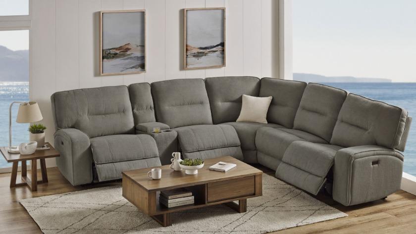Gamma 5-Seater Fabric Powered Modular Recliner Sofa - Ash