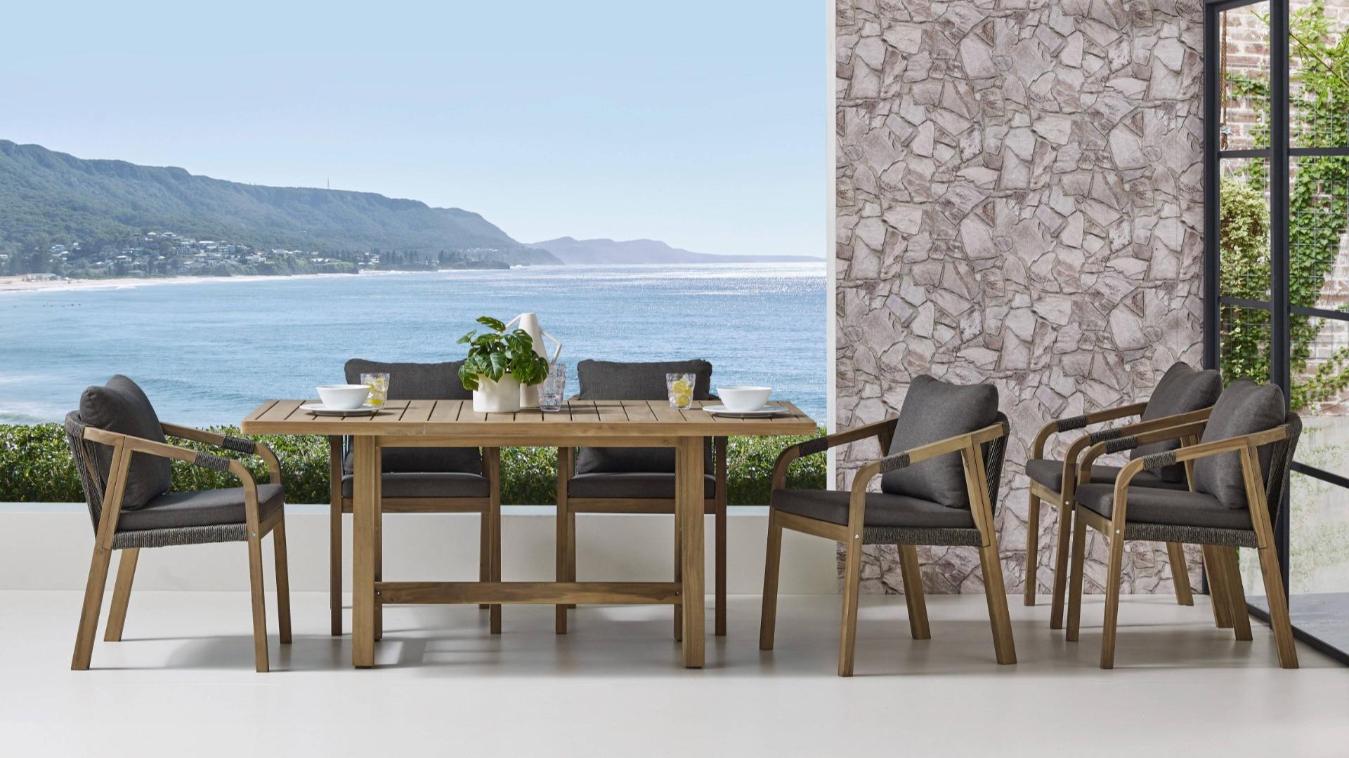 Ravona Light Brown Outdoor Rectangular Dining Setting