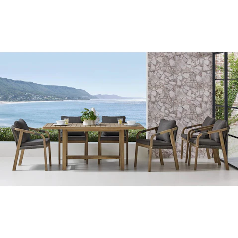 Ravona Light Brown Outdoor Rectangular Dining Setting
