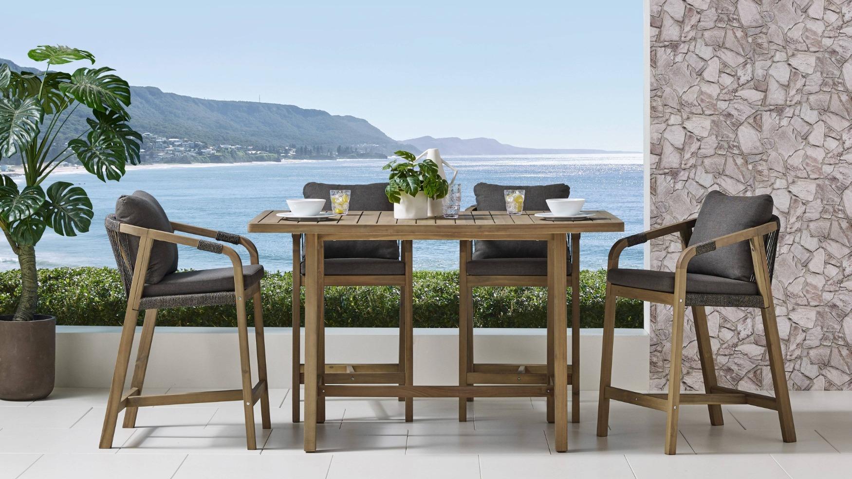 Ravona 5-Piece Light Brown Outdoor Rectangular Bar Setting