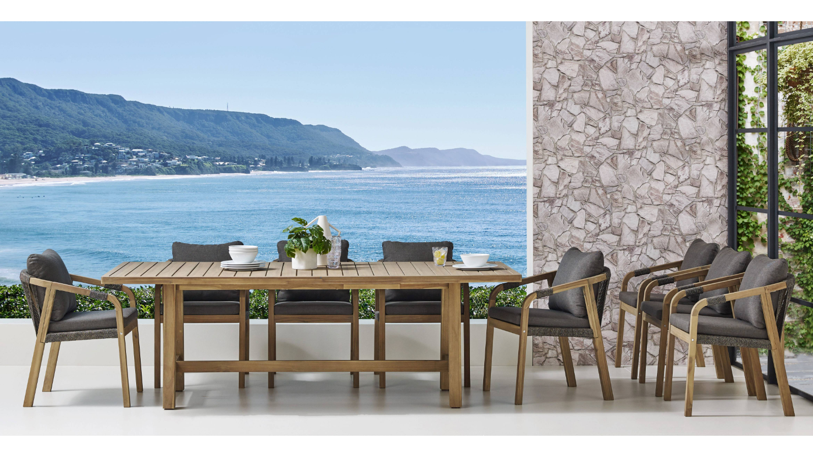 Ravona 9-Piece Light Brown Outdoor Rectangular Dining Setting