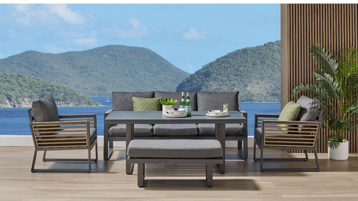 Cali Beach 5-Piece Outdoor Lounge/Dining Setting - Graphite