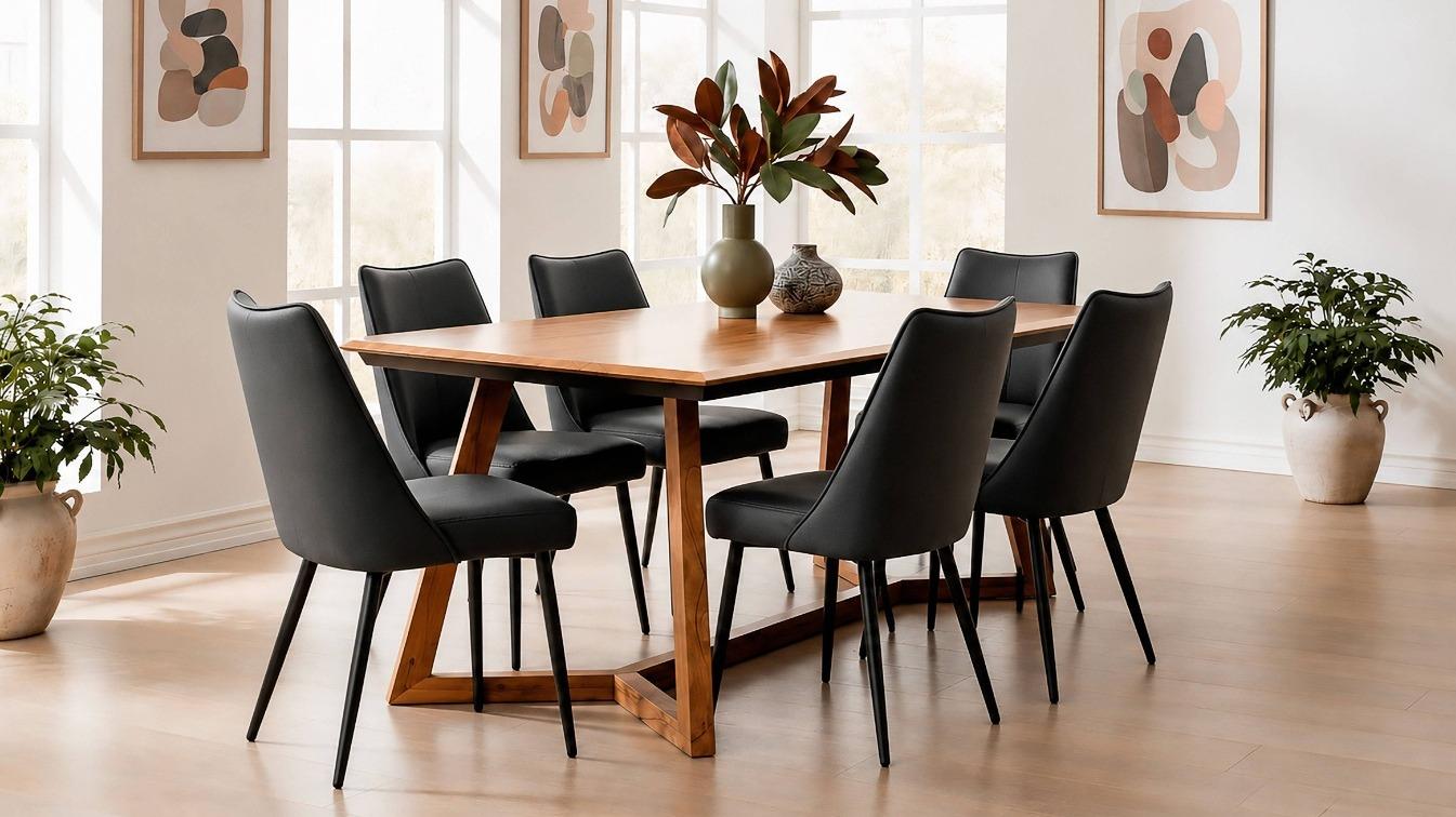 Karridale 7-Piece Dining Table Set with Sahara Black PU Dining Chairs