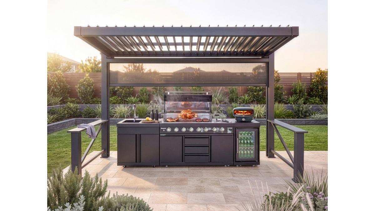 BBQ Deluxe 3.98 x 1.63m Pergola - Gunmetal