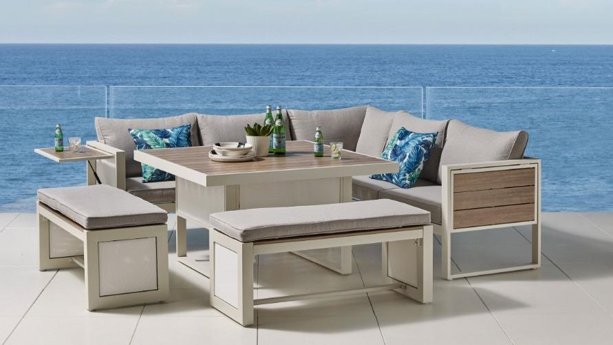 Bella 6-Piece Outdoor Corner Lounge/Dining Setting - Bone White